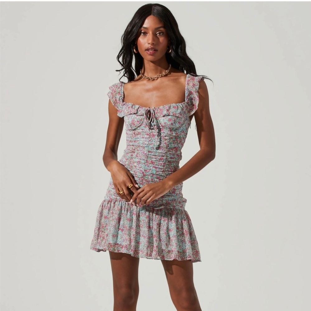 Astr The Label Tiny Floral Print Lined Crepe Dress - Picture 1 of 3